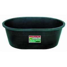 a black plastic tub with green trimming on the sides and bottom, in front of a white background