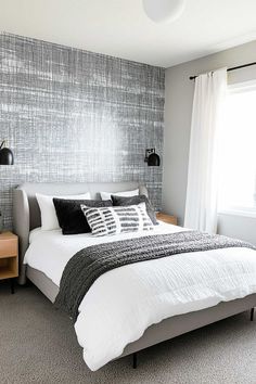 50+ accent wall bedroom wallpaper grey