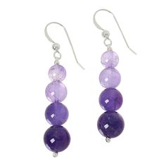 Jay King Sterling Silver Ombré Amethyst Bead Drop Earrings  Pretty purple amethyst beads, stacked in an ombré color pattern, make a chic, colorful addition to any accessories collection. From Jay King.       Approx. 2"L x 3/8"W     Stamped .925     Pierced with wire backs     Earring drops each have four round amethyst beads stacked together     Beads graduating in size and color   Stone Information       All sizes and weights approximate     Stabilized Purple Amethyst - Round (7-10mm); mined in Earrings Pretty, Bead Drop Earrings, Silver Ombre, Color Bands, Pretty Purple, Beaded Drop Earrings, Ombre Color, Amethyst Beads, Color Stone