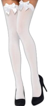 Fitted White Legwear For Party, White Thigh High Hosiery, Tight-fitting White Legwear For Party, White Thigh High Party Hosiery, Fitted White Satin Bottoms, Cute White Thigh High Stockings, Fitted Cream Thigh-high Stockings, Elegant White Thigh-high Tights, Elegant White Thigh-high Stockings