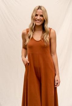 Lakeside Wide Leg Jumpsuit - Saddle Brown – Mien Studios Nursing Friendly, Saddle Brown, Organic Cotton Fabric, Maternity Wear, Wide Leg Jumpsuit, Cotton Spandex, Midi Length, Saddle, Nursing