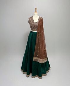 @emnelondon shared a photo on Instagram: “II Bespoke Client Order. Using our classic leaf blouse and concept dupatta coupled with a bold green skirt - absolutely obsessed with the…” • Jun 10, 2021 at 11:55am UTC Bottle Green Lehenga Combinations, Green Cutdana Chinon Lehenga, Designer Draped Green Lehenga, Green Brocade Lehenga With Cutdana, Green Embellished Chinon Lehenga, Green Skirt, Green