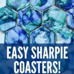 the cover of easy sharpie coasters, featuring blue marble tiles and text that reads easy sharpie coasters