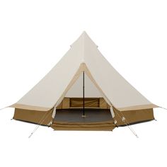 a large tent with the door open and two poles sticking out from it's side