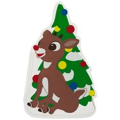 a christmas tree shaped sticker with a reindeer on it