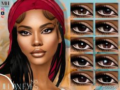 an image of a woman's eyes with different makeup colors and hair styles on her head