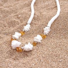 Puka Gem Yellow Hawaiian Necklace  #madeinhawaii #hawaiian Seashell Choker, Beachy Necklace, Hawaiian Dresses, Hawaiian Necklace, Gemstone Choker Necklace, Tropical Earrings, Tropical Jewelry, Island Jewelry, Seashell Earrings