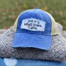 Our "Just a Small Town Girl" custom state hats are a crowd favorite but some of you have loved many different small towns so here's the hat for you so you don't have to pick the state! These unique printed patches are designed & hand edged with an intentional "roughed up" look before being placed on vintage washed and distressed hats in a variety of colors! Trucker Snap Back style hats are available in Vintage Black, True Blue, Camo, Coral, Forest Green, Midnight Navy, Mississippi Mud Brown, Nautical Red, Olive & Teal.  Looking to customize something? Contact us! Coral Forest, Girl Patches, Mississippi Mud, Just A Small Town Girl, Distressed Hat, Small Town Girl, Blue Camo, Midnight Navy, True Blue