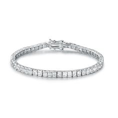 PRICES MAY VARY. 7.5 inch tennis bracelets with high quality 3mm 5A+ square cut cubic zirocnias. Cubic zirocnia are definitely sparkly , while hits the lights, it present so sparkly. High Quality Materials- All the metals we use are lead free, nickel free and hypoallergenic, plated with 18K White Gold with brass material, perfect for daily wear. White Gold Tennis Bracelet- Classic and elegant setting suit for all people, box clasp lock, you do not have to worry about that you will lose it. Perfe