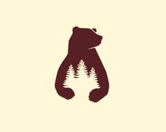 a brown bear with pine trees on it's back