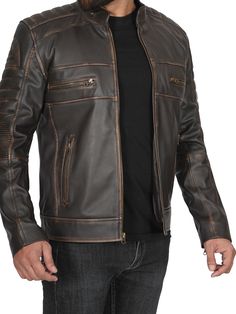 Here is the ultimate wardrobe staple for those who want to make a fashion statement. It is made from high-quality lambskin leather material, which is durable, stretchable, and will give you the desired look on you. So, to look cool, feel warm, and make a fashion statement - get yourself a leather jacket today! Specification: 100% Real Lambskin Leather. Internal fully lined with soft polyester. Decorative seam and shoulder details. Erect collar with smooth zip YKK closure. Four exterior pockets a Distressed Brown Long Sleeve Outerwear For Biker Events, Distressed Brown Outerwear For Biker Events In Fall, Distressed Brown Leather Jacket For Biker Events In Fall, Brown Leather Jacket For Biker Events, Vintage Brown Biker Jacket For Fall Events, Distressed Brown Leather Jacket For Biker Events, Rugged Distressed Brown Leather Jacket For Biker Events, Distressed Brown Leather Outerwear For Biker Events, Distressed Brown Leather Jacket With Long Sleeves