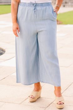 Chic Soul plus size clothing, light denim pant with wide leg and drawstring waist Light Denim, Classic Looks, The Wind, Float, Elastic Waistband, In Style, Elastic, Pants, How To Wear