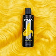 You're a ray of sunshine - now your hair can be, too! Cosmic Sunshine is a lively, sunny yellow shade! As a lighter color it will turn out best on hair that is lightened to a level 8 or lighter; brassy tones may give it more of a golden glow. #AFProTip: For more of a light, true yellow, Cosmic Sunshine can be mixed with ! Don't know what level you are? Read all about it . Arctic Fox Hair Color is cruelty-free, semi-permanent hair dye that is made only from vegan ingredients.   DIY Formula Hydrat Semi Permanent Pink Hair, Permanent Pink Hair Dye, Arctic Fox Dye, Artic Fox Hair, Yellow Hair Dye, Yellow Packaging, Baby Blue Hair, Fox Hair Dye, Chi Hair