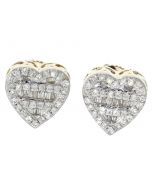 10K White Gold Heart Shaped Earrings With Baguette And Round Diamonds 0.42CTW Heart Ring, White Gold