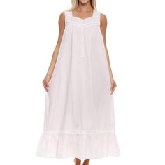 This soft 100 percent cotton poplin nightgown for women from Alexander Del Rossa is comfortable, durable, and classy. Made from a premium 100% cotton fabric, this women's vintage looking nightgown is breathable and easy on the skin. Designed with you in mind, this victorian nightgown is perfect for lounging around the house - even when guests are present. That's why these vintage cotton night gowns for adult women are so popular. Front shoulder straps with cotton lace trim, armholes and neckline Pink Sleeveless Cotton Nightgown, Sleeveless Pink Cotton Nightgown, Feminine Cotton Nightgown For Hospital, Sleeveless Nightgown For Hospital, Sleeveless Nightgown, Victorian Nightgown, Night Gowns, Cotton Nightgown, One Piece Clothing