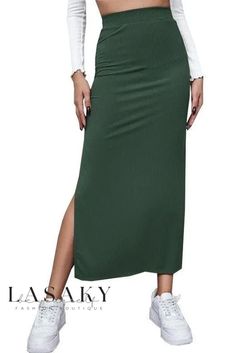 Lasaky - Exquisitely Crafted Monochrome Bodycon Pencil Skirt with Sultry Slit Korean Fashion Elegant, Elegant Skirts, Skirts For Summer, Beach Maxi Skirt, Bodycon Pencil Skirt, High Waisted Maxi Skirt, Wrap Around Skirt, Split Skirt, Long Skirts For Women