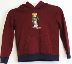 "Vtg 90s Polo Ralph Lauren Bear Boys Size 7 Hoodie Pull-Over Sweatshirt Blue Trim Maroon hoodie blue trim Pull over, front pocket Polo Bear on the chest Size 7 Approx measurements: Armpit to pit: 15\" (38 cm) Sleeve length: 15\" (38 cm) Total length: 17.5\" (44.5 cm)" Polo Bear Ralph Lauren, Polo Ralph Lauren Bear, Ralph Lauren Bear, Green Plaid Shirt, Maroon Hoodie, Bear Hoodie, Polo Bear, Blue Trim, Green Plaid