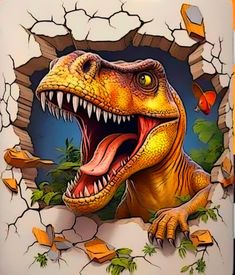 an image of a dinosaur breaking through a wall