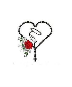 a rosary with a cross and a rose in the shape of a heart on it