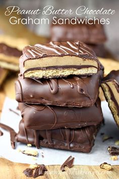 peanut butter chocolate graham sandwich sandwiches stacked on top of each other