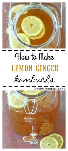 how to make lemon ginger kombucha in a glass jar with sliced lemons