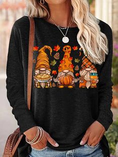 Shirts For Women Casual, Tshirts For Women, Red Theme, Thanksgiving Tee, Pumpkin Thanksgiving, Women's Outfits By Occasions, Long Sleeve Tops Casual, Casual Tops For Women, Plus Size Top