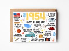 a birthday card with the words, happy 70th birthday and pictures of different things on it