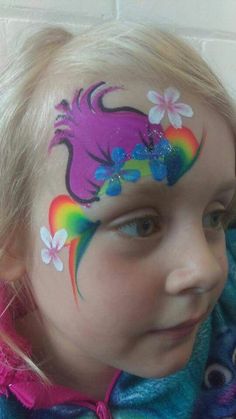 Rainbow Face Paint, Face Painting Tips, Trolls Party, Rainbow Face