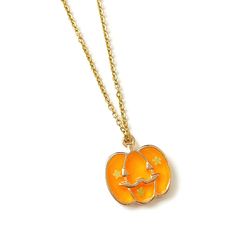 Embrace the spirit of Fall with this cute dainty Orange Pumpkin Necklace, perfect for celebrating the season's warmth and charm. This necklace boasts a delightful pumpkin charm suspended from an elegant 18k gold-plated chain, offering both style and durability. Whether you're looking for a festive accessory or a thoughtful gift, this necklace is the ideal choice. Happy Fall, y'all! 🎃🍂 Details: - Necklace Length: 18 inches, complete with a 2-inch extender for a customized fit - Necklace Materia Halloween Nickel Free Pendant Necklace, Halloween Nickel-free Pendant Necklace, Nickel-free Pendant Necklace For Halloween, Halloween Gift Necklace With Lobster Clasp, Halloween Pendant Necklace Gift, Gold Necklace With Adjustable Chain For Halloween, Nickel-free Orange Necklace As Gift, Nickel-free Orange Necklace For Gift, Orange Necklace For Halloween Gift