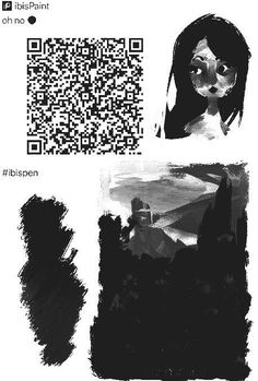 some black and white images with qr code on them, including an image of a woman