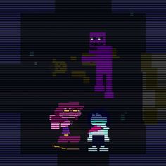 an old - school pixel art style image of a man and woman standing in front of a computer screen