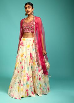 Dress To Wear To Wedding, Mehendi Dresses, Jacket Lehenga, Embellished Crop Top, Kids Ethnic Wear, Cotton Lehenga, Kalki Fashion, Printed Peplum Top, Yellow Ombre