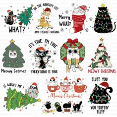 christmas stickers with cats and trees