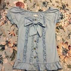 Worn 3 Times. In Excellent Condition. Cute For Tea Parties, And Even Casual Outings Depending On How You Style It. The Bow Is Removable. See Pictures For Details. Price Is Firm. Taking Reasonable Offers If They Are Reasonable. Fits Size Small For Most Part. Might Fit Medium Since It’s A Little Stretchy. Blue Kawaii Clothes, Cute Fitted Blue Blouse, Cute Fitted Light Blue Blouse, Liz Lisa Outfits, Body Pose Drawing, Bow Top, Liz Lisa, Kawaii Accessories, Royale High