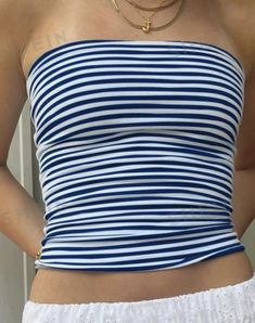 medium Cute Beach Tops, Summer Tube Tops, Summer Tops Shein, Summer Tube Top, Blue Tube Top, Striped Tube Top, Blue Clothing, Bandeau Tops, Blue Striped Top