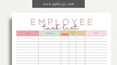 the employee task list is shown in pink and green