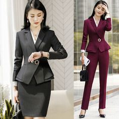 Trendy Fashion 2 Piece Set Lady Office Uniform Business Suit Career Trousers and Blazer Fashion, Womens Clothing Women's Skirt Suits, Female Suits, Expensive Suits, Lady Office, Womens Skirt Suits, Blazer And Skirt Set, Office Uniform, Work Blazer, Skirt Suits