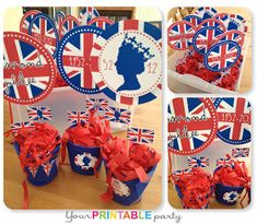 british themed party with cupcakes and decorations