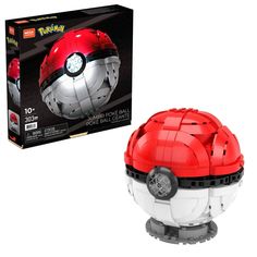 a red and white ball shaped like a pokemon poke - poo figure next to a box