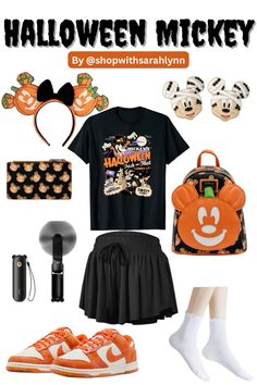 a group of items that include shoes, t - shirts and headbands for halloween