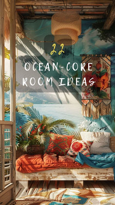 the cover of ocean - core room ideas is shown in front of an open window