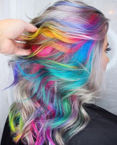 29 Stunning Rainbow Hair Color Ideas ... Hidden Rainbow Hair, Hair Rainbow, Holographic Hair, Lumpy Space, Green Wig, Fast Hairstyles, Greasy Hair Hairstyles