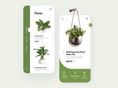 two mobile phone screens with plants on them and the same price tag for each plant