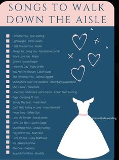 a poster with the words songs to walk down the aisle