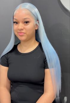 Icy Blue Wig Black Women, Colored Wigs Light Skin, Powder Blue Wig Install, Ice Blue Lace Front Wig, Light Blue Wig Hairstyles, Blue Frontal Wig Install, Light Blue Human Hair Wigs, Icy Blue Wig Install, Baby Blue Wigs