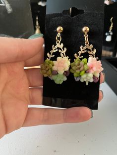 These earrings have a stack of green beads connected to a succulent pendent! Green Bead, Succulent, Jewelry Earrings Dangle, Etsy Earrings, Dangle Drop Earrings, Dangle Earrings, Jewelry Earrings, Gift Card, Etsy Accessories