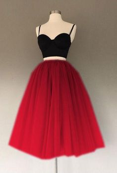 Red And Black Two Pieces Tulle Sweetheart Spaghetti Straps Short Prom Dresses Tulle Gowns, Matric Farewell, Black Prom Dress Short, Homecoming Dress Short, Tulle Homecoming Dress, Prom Dresses Yellow, Mermaid Evening Gown, Two Piece Homecoming Dress, Lace Formal Dress