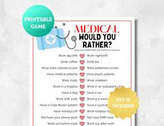 the medical would you rather know? printable game