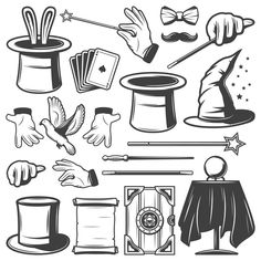 black and white magician's items set - miscellaneous objects / artsy things to draw