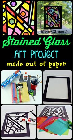 an image of stained glass art project made out of paper with instructions to make it